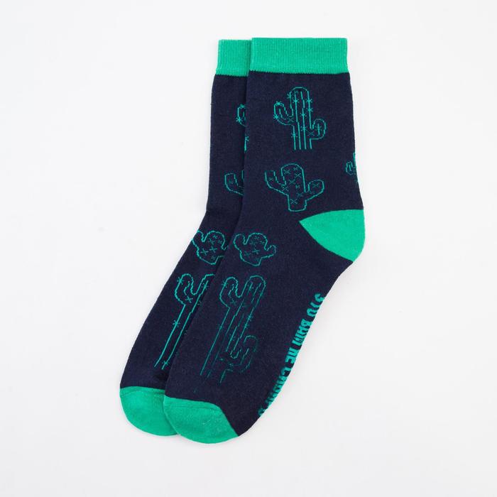 Носки "Кактусы", синий, р-р 41-44 (27-29 см), 80% хл.,17% п/а, 3% эл.