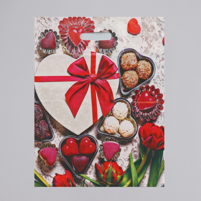 Пакет "Сладкое сердце", полиэтиленовый с вырубной ручкой, 40х50 см, 45 мкм