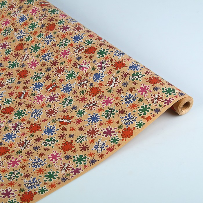 Бумага упаковочная крафт "Кляксы", 0.7 х 10 м, 60г/м2