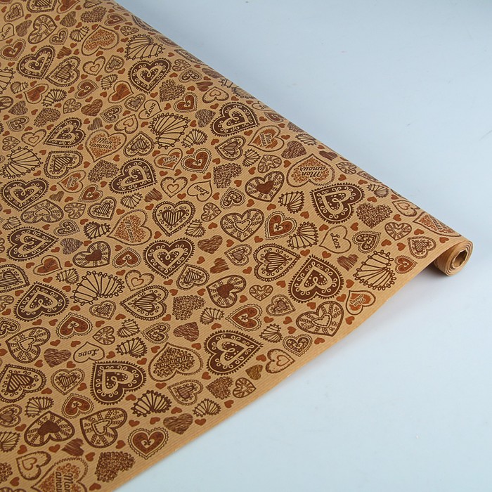 Бумага упаковочная крафт "Сердечки", 0.7 х 10 м, 60г/м2