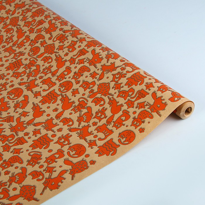 Бумага упаковочная крафт "Кошки-мышки", 0.7 х 10 м