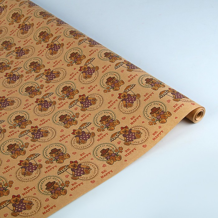 Бумага упаковочная крафт "Мишки", 0.7 х 10 м