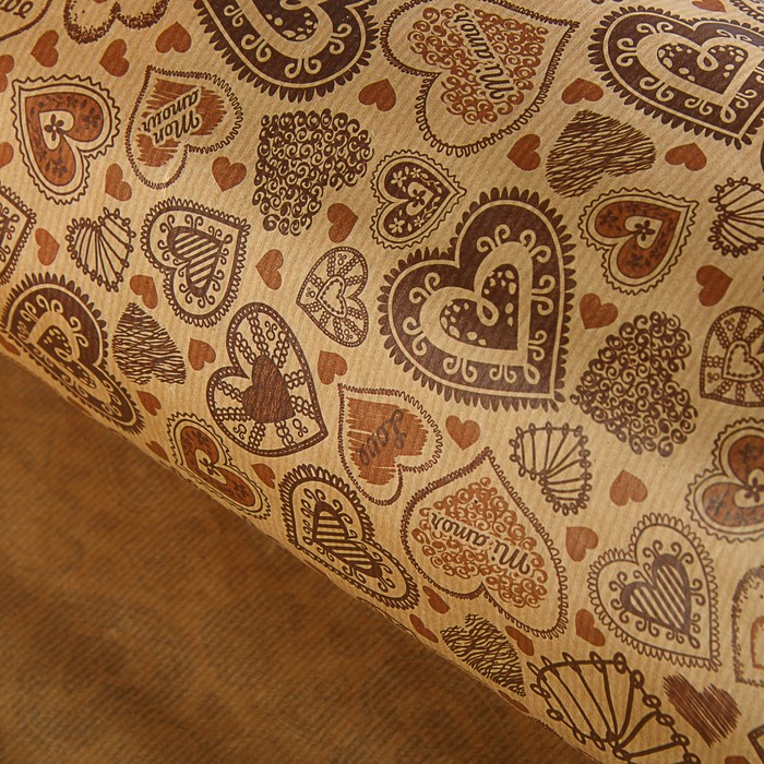 Бумага упаковочная крафт "Сердечки", 0.7 х 1 м