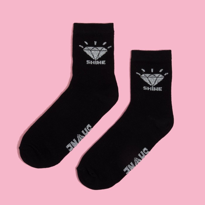 Носки женские "Алмазы", чёрные, р-р 36-40 (23-25 см), хл 80%, п/а 17%, эл 3%