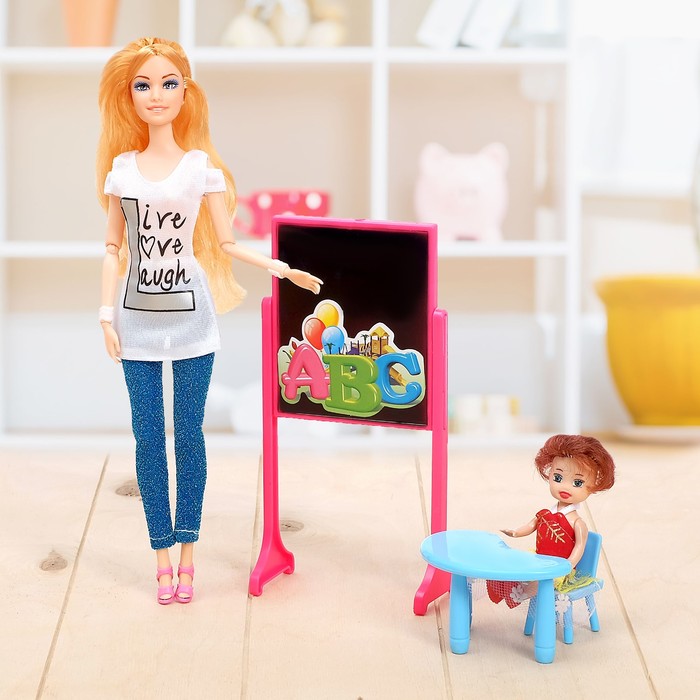Кукла модель "Учительница" с малышкой и аксессуарами, МИКС