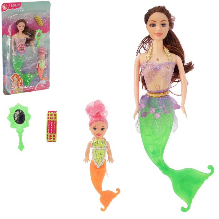 Кукла русалка "Мари" с куклой-малышкой и аксессуарами, световые эффекты, МИКС