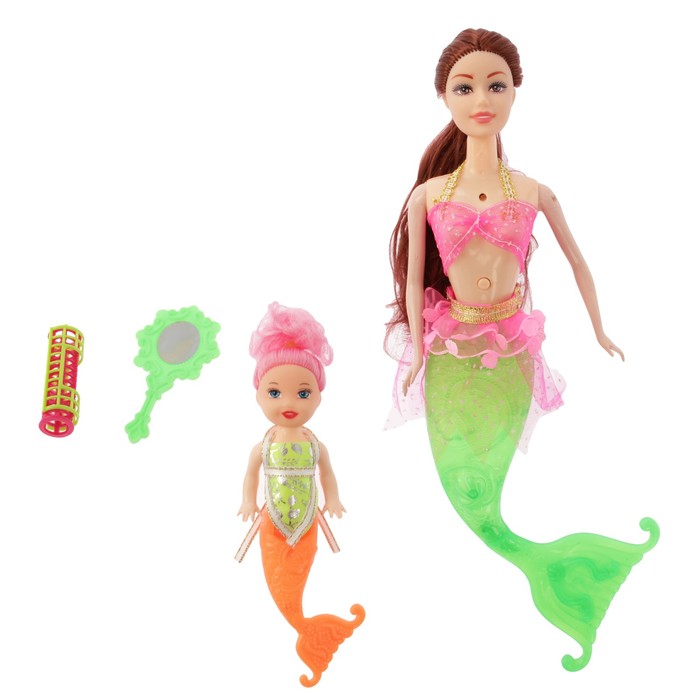 Кукла русалка "Мари" с куклой-малышкой и аксессуарами, световые эффекты, МИКС