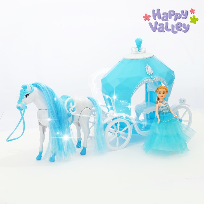 Карета для кукол "Зимнее волшебство" с аксессуарами, лошадка ходит, световые и звуковые эффекты