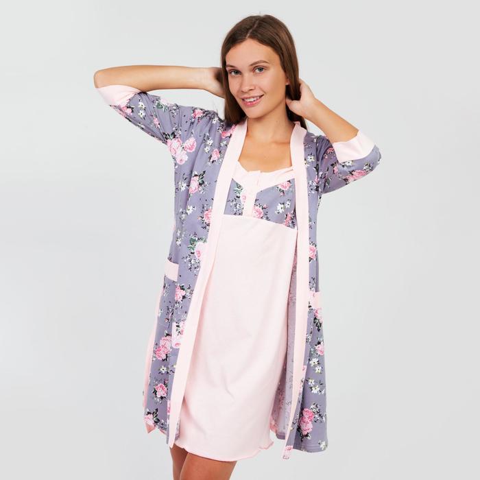 Комплект женский (халат, сорочка) М7 цвет розовый, р-р 46