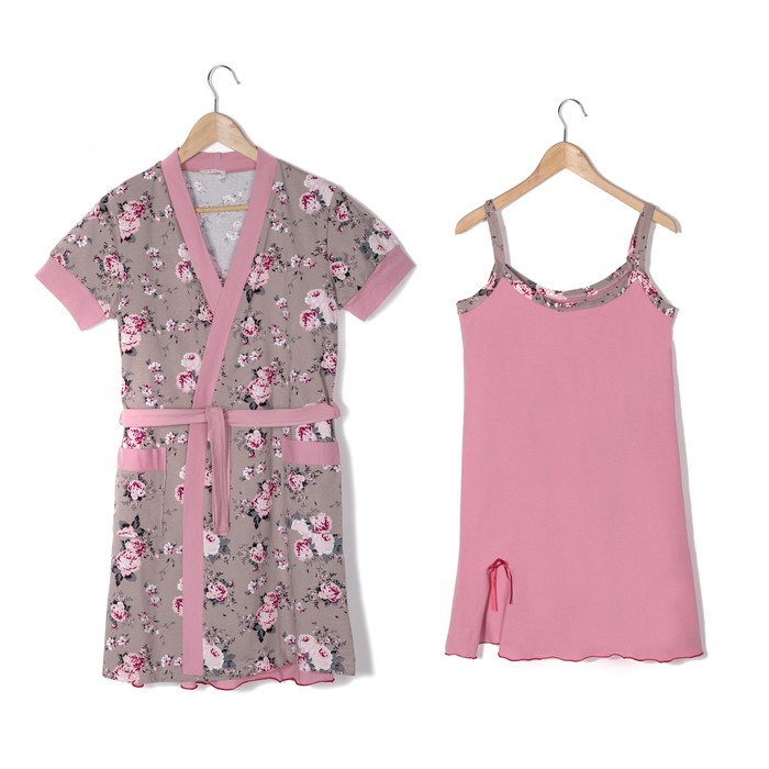 Комплект женский (халат, сорочка) М116 цвет розовый , р-р 44