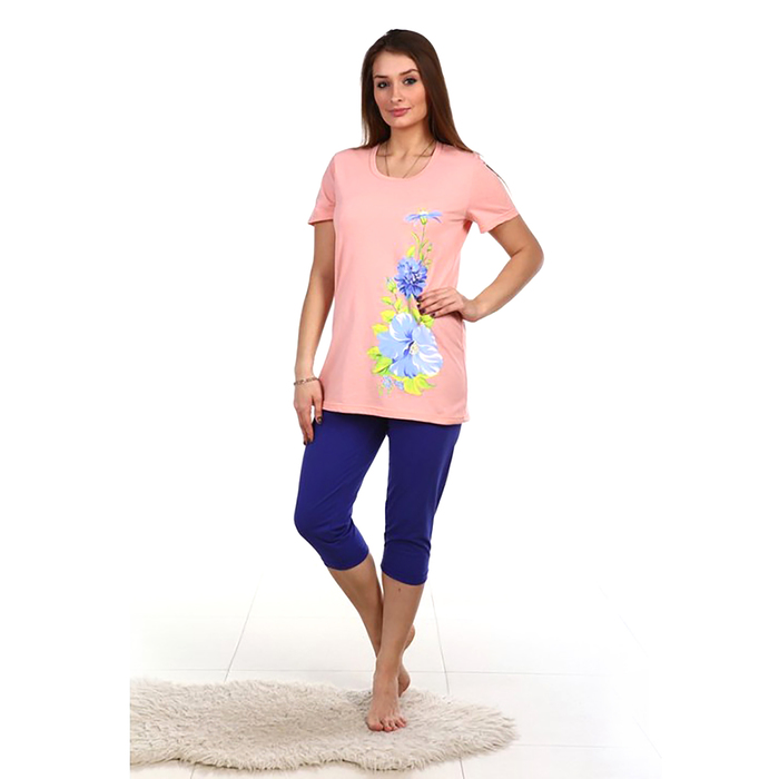 Пижама женская (футболка, бриджи) ПК190 цвет МИКС, р-р 48