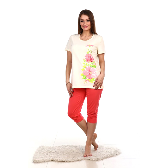 Пижама женская (футболка, бриджи) ПК190 цвет МИКС, р-р 56