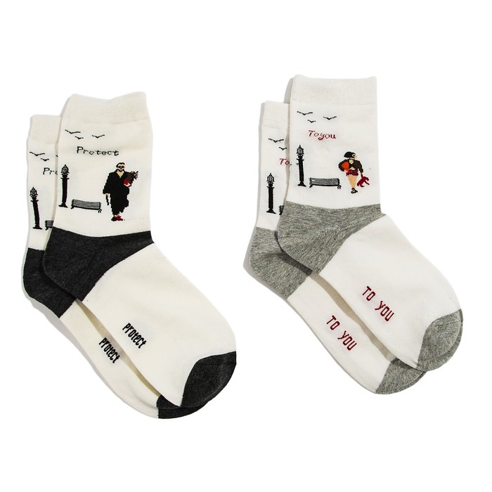 Набор женских носков (2 пары) "Свидание", цвет бежевый, размер 36-40