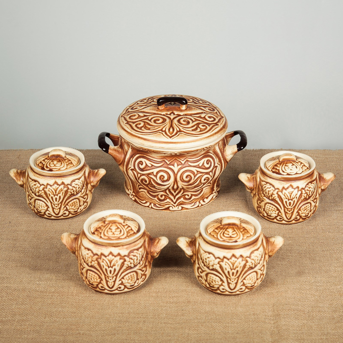 Набор супный "Резной" шамот, супник 3 л, горшок 0,6 л