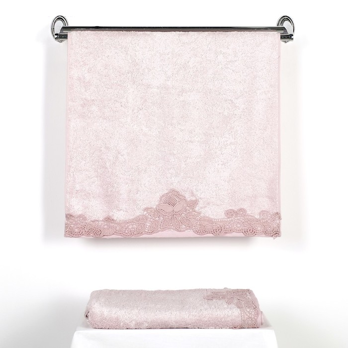 КМП в коробке SIKEL с вышивкой 50х90/70х140 2 пр. BERHAMİS лиловый бамбук 440г/м2