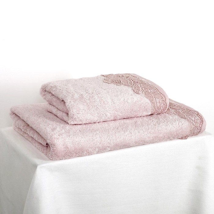 КМП в коробке SIKEL с вышивкой 50х90/70х140 2 пр. BERHAMİS лиловый бамбук 440г/м2