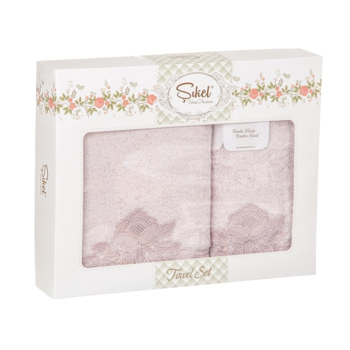 КМП в коробке SIKEL с вышивкой 50х90/70х140 2 пр. BERHAMİS лиловый бамбук 440г/м2