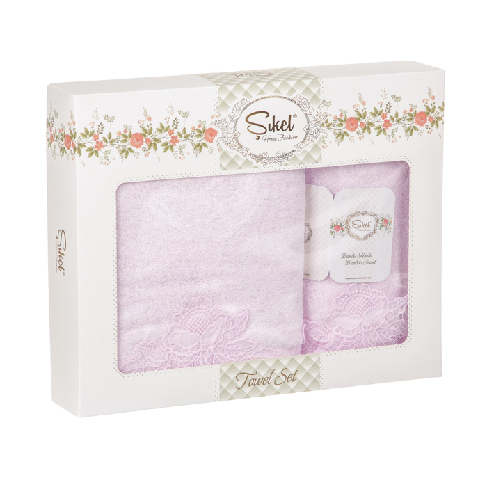 КМП в коробке SIKEL с вышивкой 50х90/70х140 2 пр. BERHAMİS розовый бамбук 440г/м2