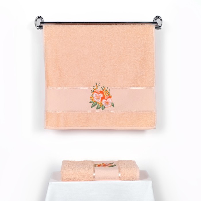 КМП в коробке MERZUKA махр.  50х80/70х130 2 пр. VIOLET оранжевый , хлопок,  380г/м2