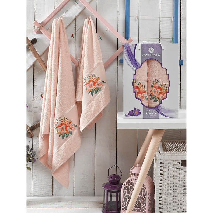 КМП в коробке MERZUKA махр.  50х80/70х130 2 пр. VIOLET пудра , хлопок,  380г/м2