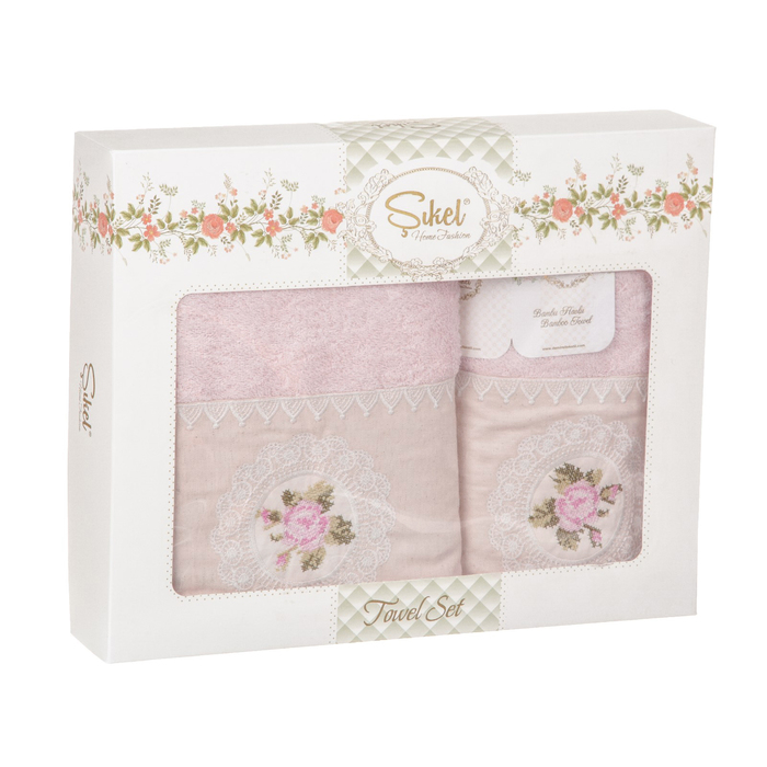 КМП в коробке SIKEL с вышивкой 50х90/70х140 2 пр. KANEVICE персиковый бамбук 440г/м2