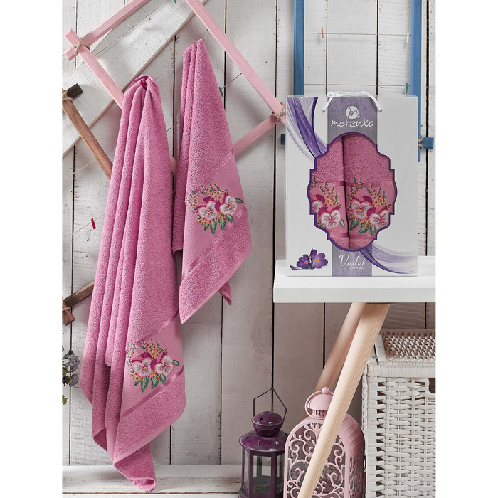 КМП в коробке MERZUKA махр.  50х80/70х130 2 пр. VIOLET светло-лиловый , хлопок,  380г/м2