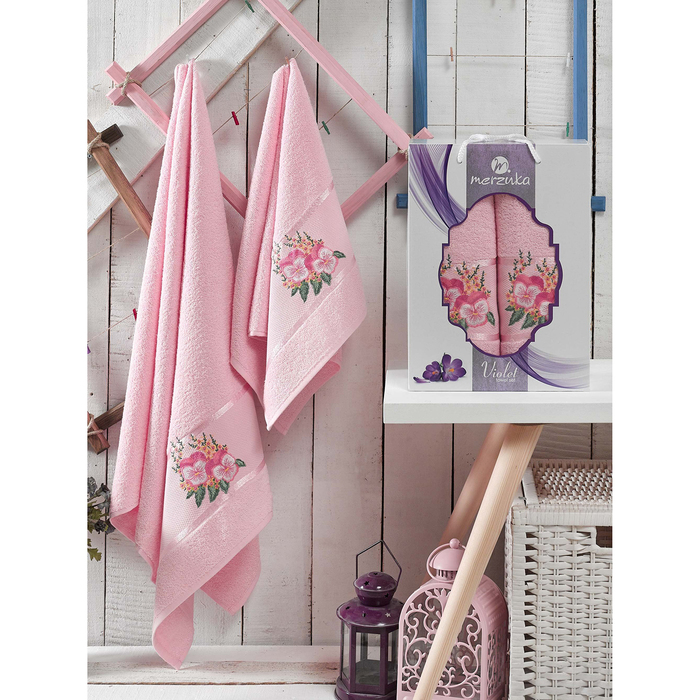 КМП в коробке MERZUKA махр.  50х80/70х130 2 пр. VIOLET светло-розовый , хлопок,  380г/м2