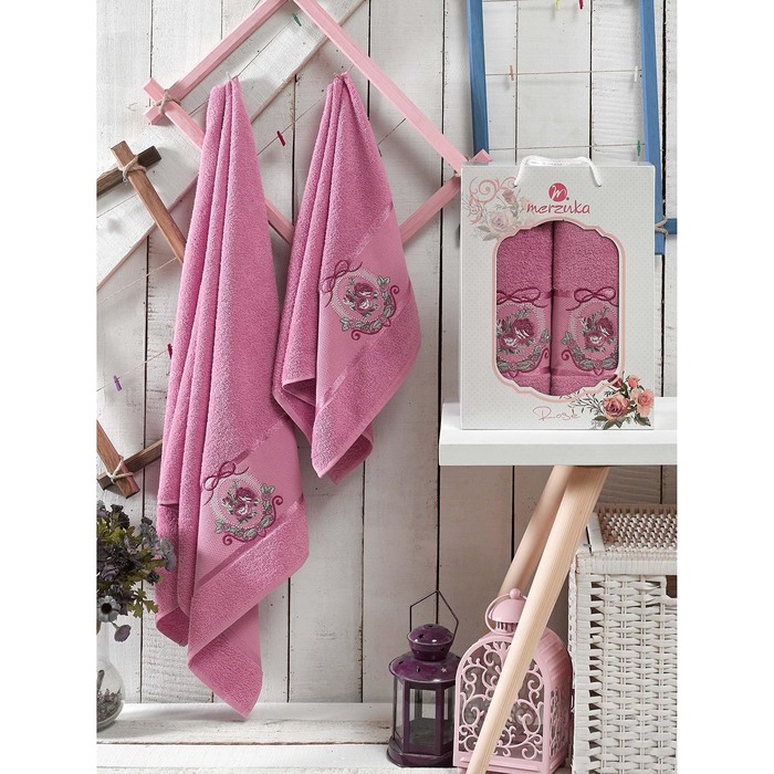 КМП в коробке MERZUKA махр.  50х80/70х130 2 пр. ROSE светло-лиловый , хлопок,  380г/м2