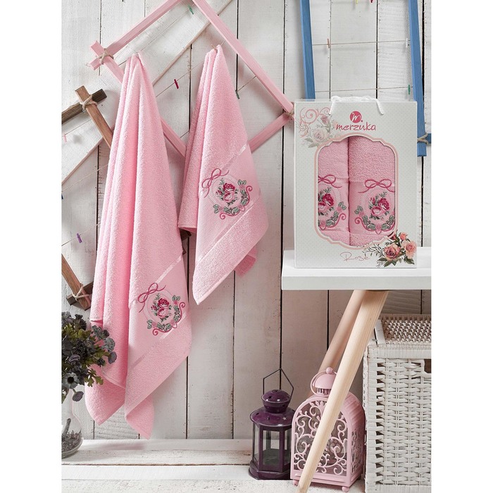 КМП в коробке MERZUKA махр.  50х80/70х130 2 пр. ROSE светло-розовый , хлопок,  380г/м2