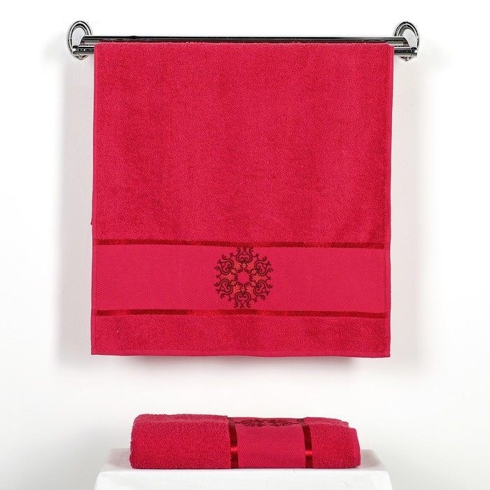 КМП в коробке MERZUKA махр.  50х80/70х130 2 пр. DAMASK бордовый , хлопок,  380г/м2