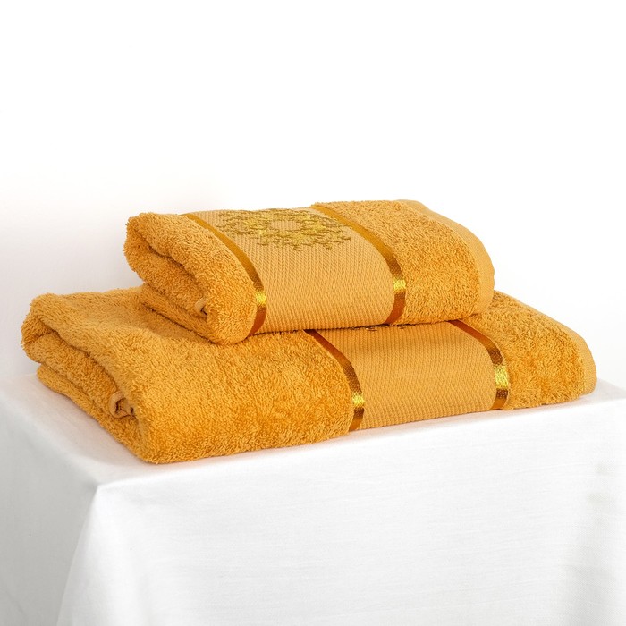 КМП в коробке MERZUKA махр. 50х80/70х130 2 пр. DAMASK горчичный , хлопок, 380г/м2