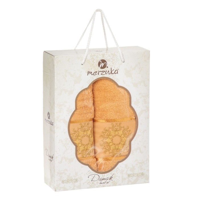 КМП в коробке MERZUKA махр. 50х80/70х130 2 пр. DAMASK горчичный , хлопок, 380г/м2