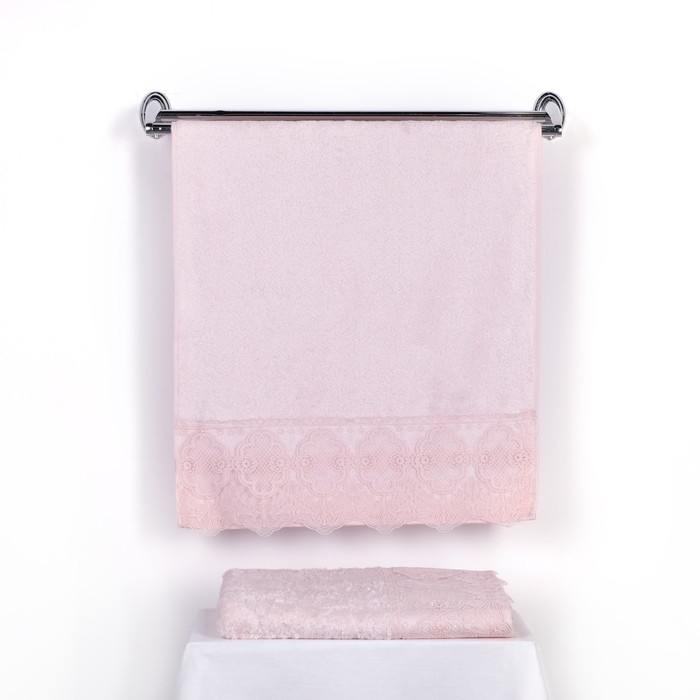 КМП в коробке SIKEL с вышивкой 50х90/70х140 2 пр. SOLEMARE персиковый бамбук 440г/м2