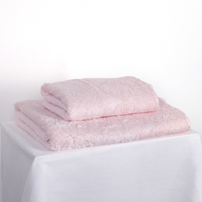 КМП в коробке SIKEL с вышивкой 50х90/70х140 2 пр. SOLEMARE персиковый бамбук 440г/м2