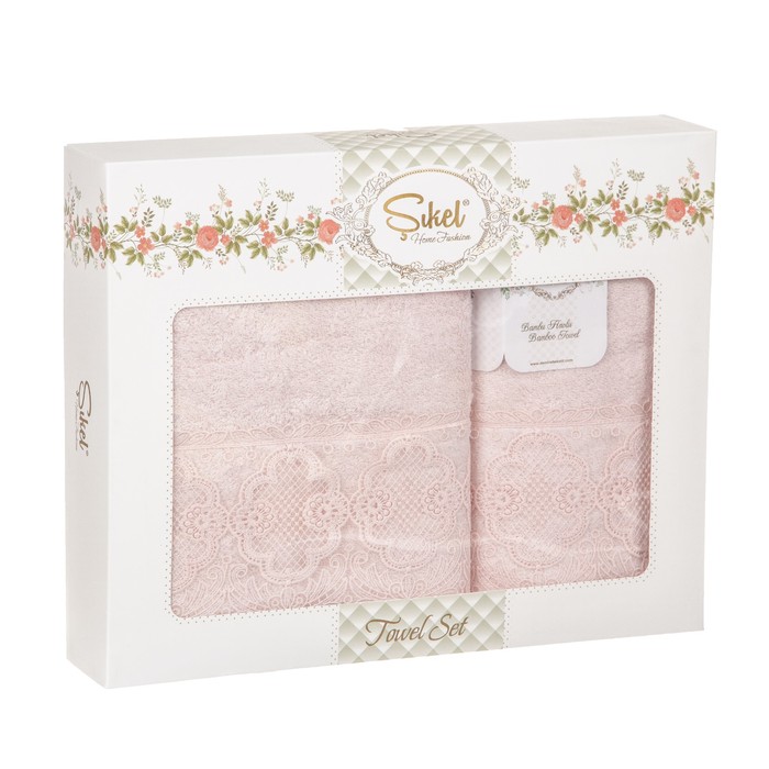 КМП в коробке SIKEL с вышивкой 50х90/70х140 2 пр. SOLEMARE персиковый бамбук 440г/м2