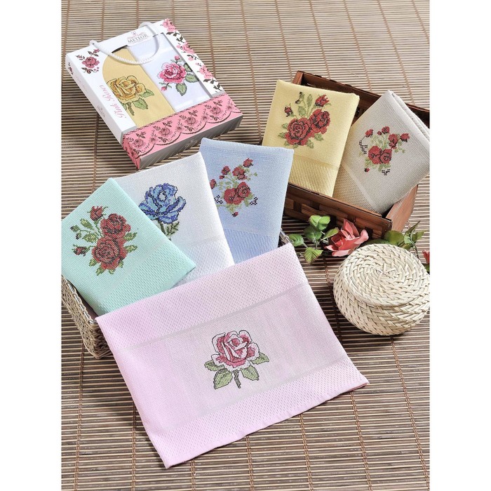 Набор салфеток в коробке METEOR  40*60 2 шт,МИКС KANAVİÇE GUL, хлопок, 230г/м2