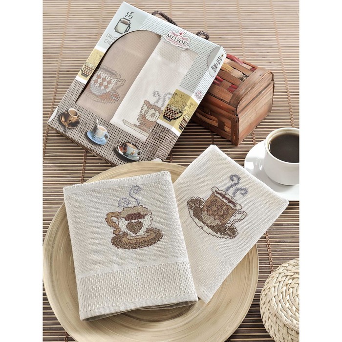 Набор салфеток в коробке METEOR  вафель. 40*60 2 пр. KANAVİÇE COFEE, хлопок, 230г/м