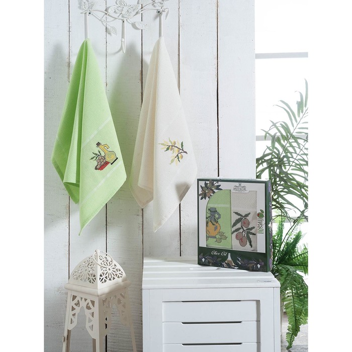 Набор салфеток в коробке METEOR  вафель. 40*60 2 пр. KANAVİÇE OLIVE, хлопок, 230г/м