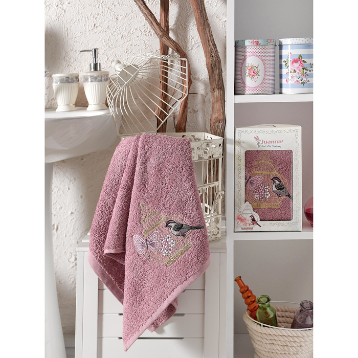 КМП с вышивкой в коробке JUANNA  50х90 1шт. FLY цв. баклажан 380гр/м