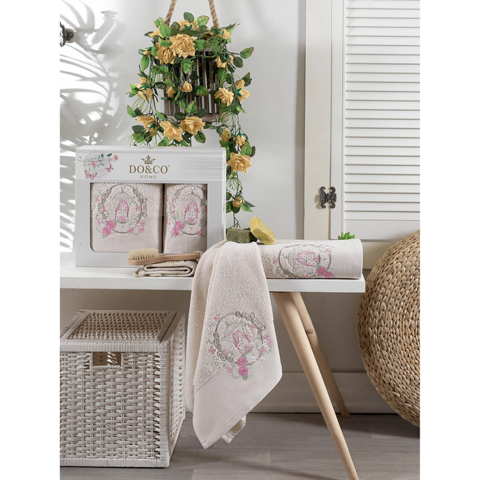 КМП в коробке DO&amp;CO  махр. 50х90/70х140 2 пр. DALİA бежевый , хлопок, 440г/м2