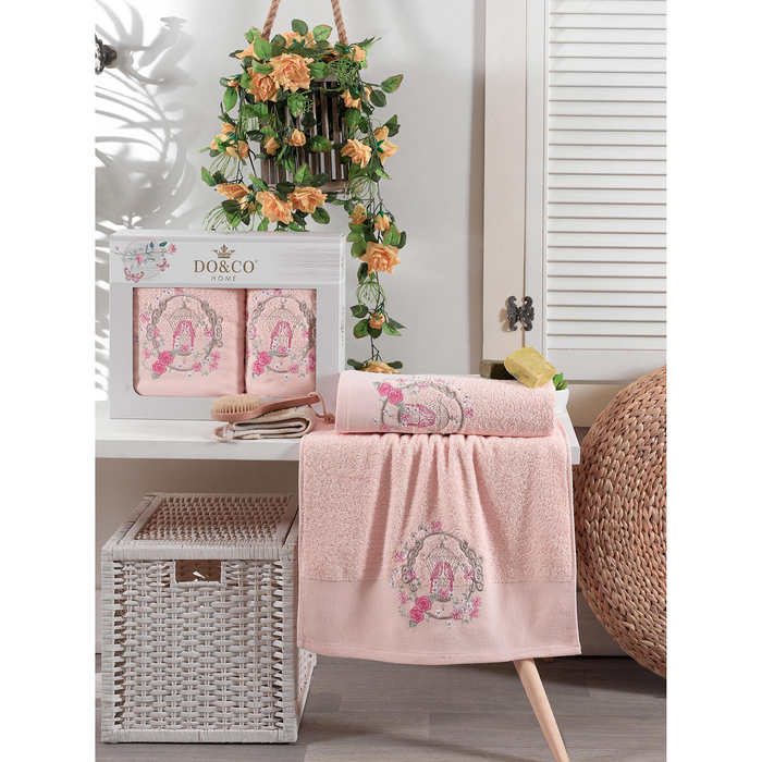 КМП в коробке DO&amp;CO  махр. 50х90/70х140 2 пр. DALİA персиковый , хлопок,  440г/м2