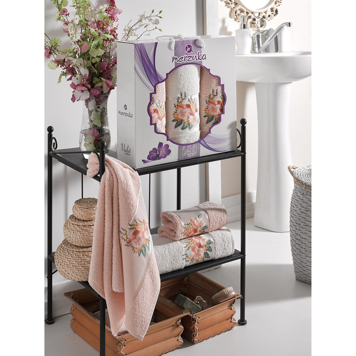 КМП в коробке MERZUKA махр.  (50х80 2шт, 70х130)  3 шт. VIOLET пудра , хлопок,  380г/м2