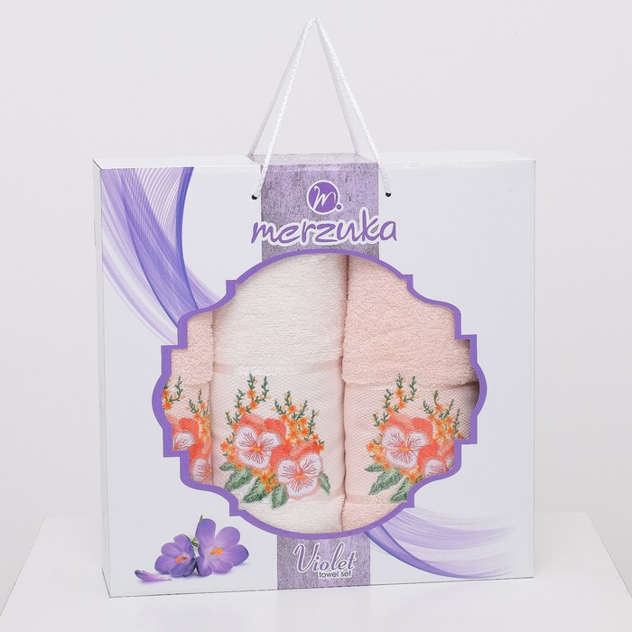КМП в коробке MERZUKA махр. (50х80 2шт, 70х130) 3 шт. VIOLET пудра , хлопок, 380г/м2