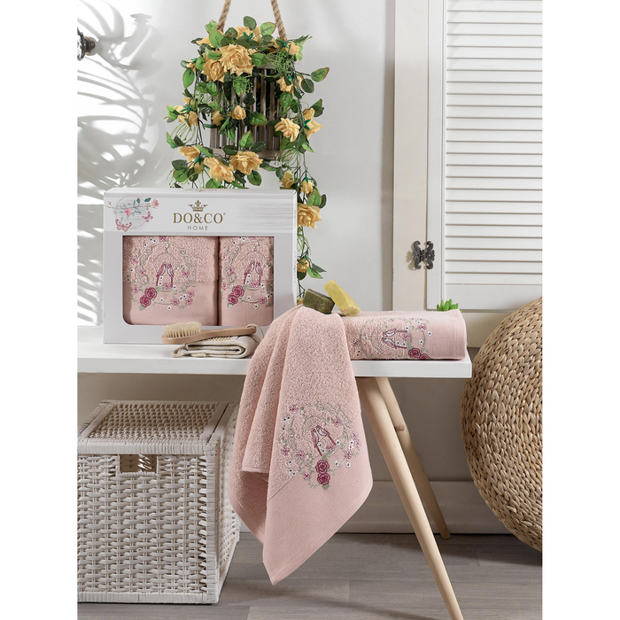 КМП в коробке DO&amp;CO  махр. 50х90/70х140 2 пр. DALİA пудра , хлопок,  440г/м2