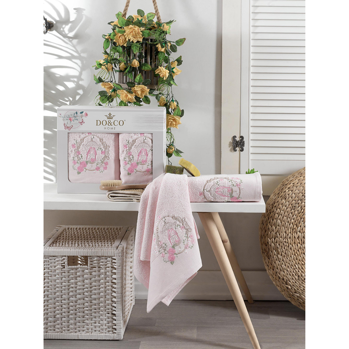 КМП в коробке DO&amp;CO  махр. 50х90/70х140 2 пр. DALİA розовый , хлопок,  440г/м2