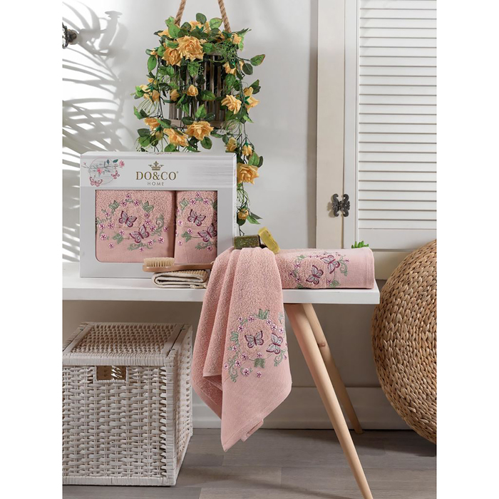 КМП в коробке DO&amp;CO  махр. 50х90/70х140 2 пр. FARFALLA пудра , хлопок,  440г/м2