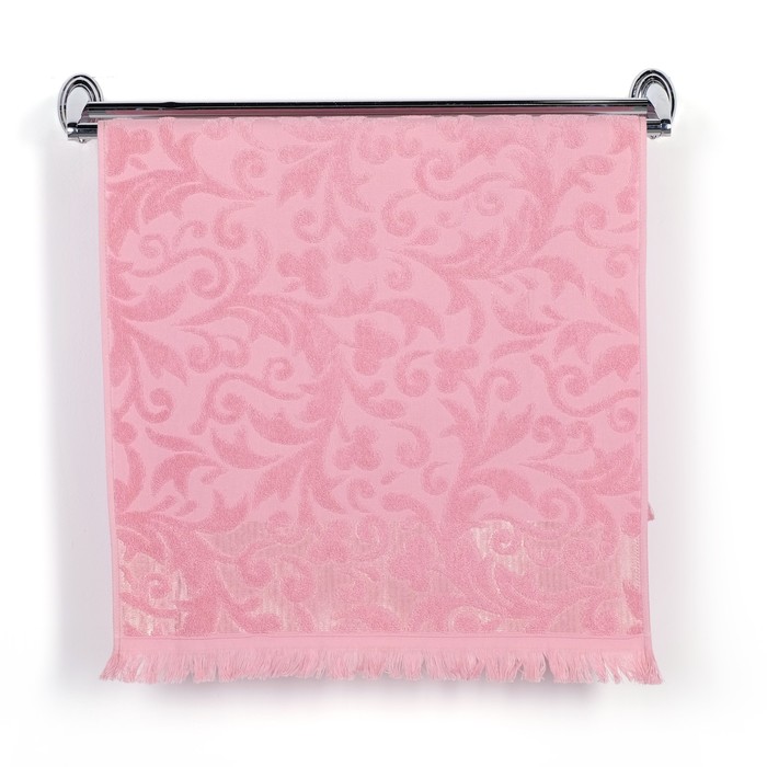 Полотенце DO&amp;CO махр. жаккард с бахромой 50*90 см AMAZON брусничный хлопок 100%,440г/м