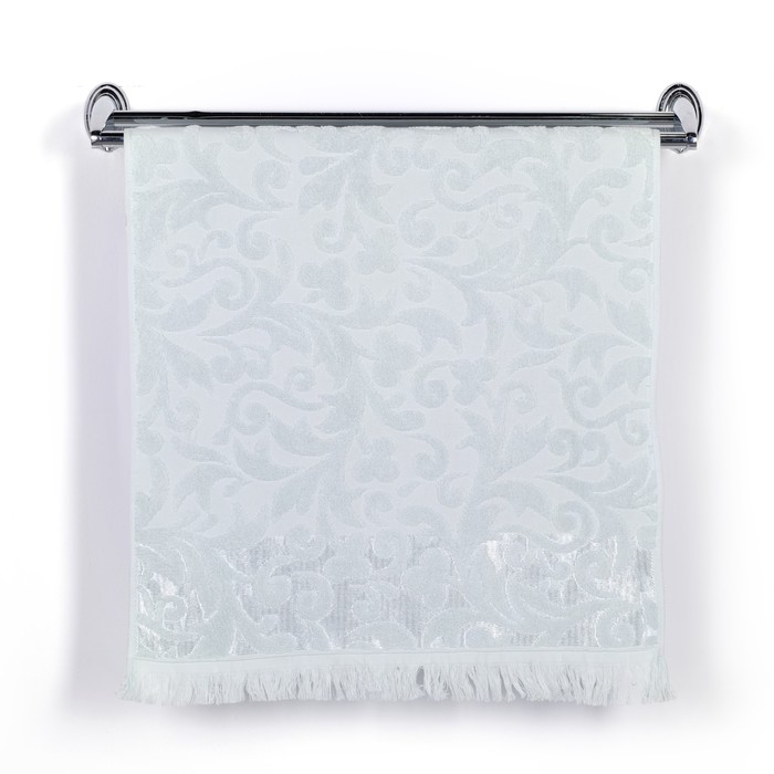 Полотенце DO&amp;CO махр. жаккард с бахромой 50*90 см AMAZON голубой хлопок 100%,440г/м