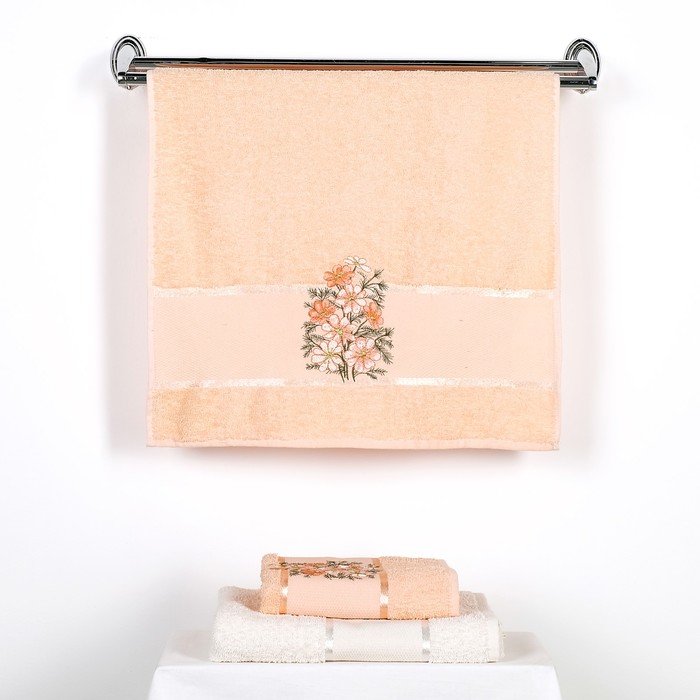 КМП в коробке MERZUKA махр. (50х80 2шт, 70х130)  3 шт. FLORAL оранжевый , хлопок,  380г/м2