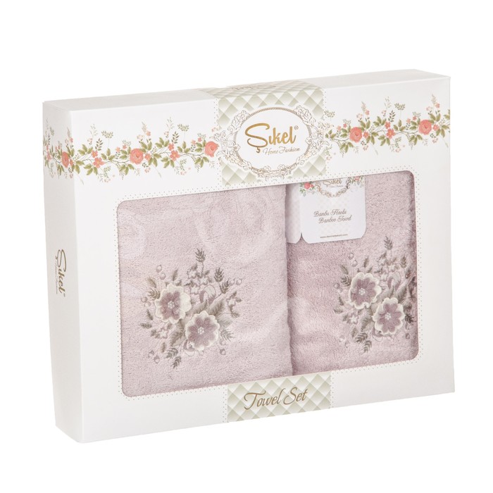 КМП в коробке SIKEL 3д с вышивкой 50х90/70х140 2 пр. FLORIDA лиловый бамбук 440г/м2